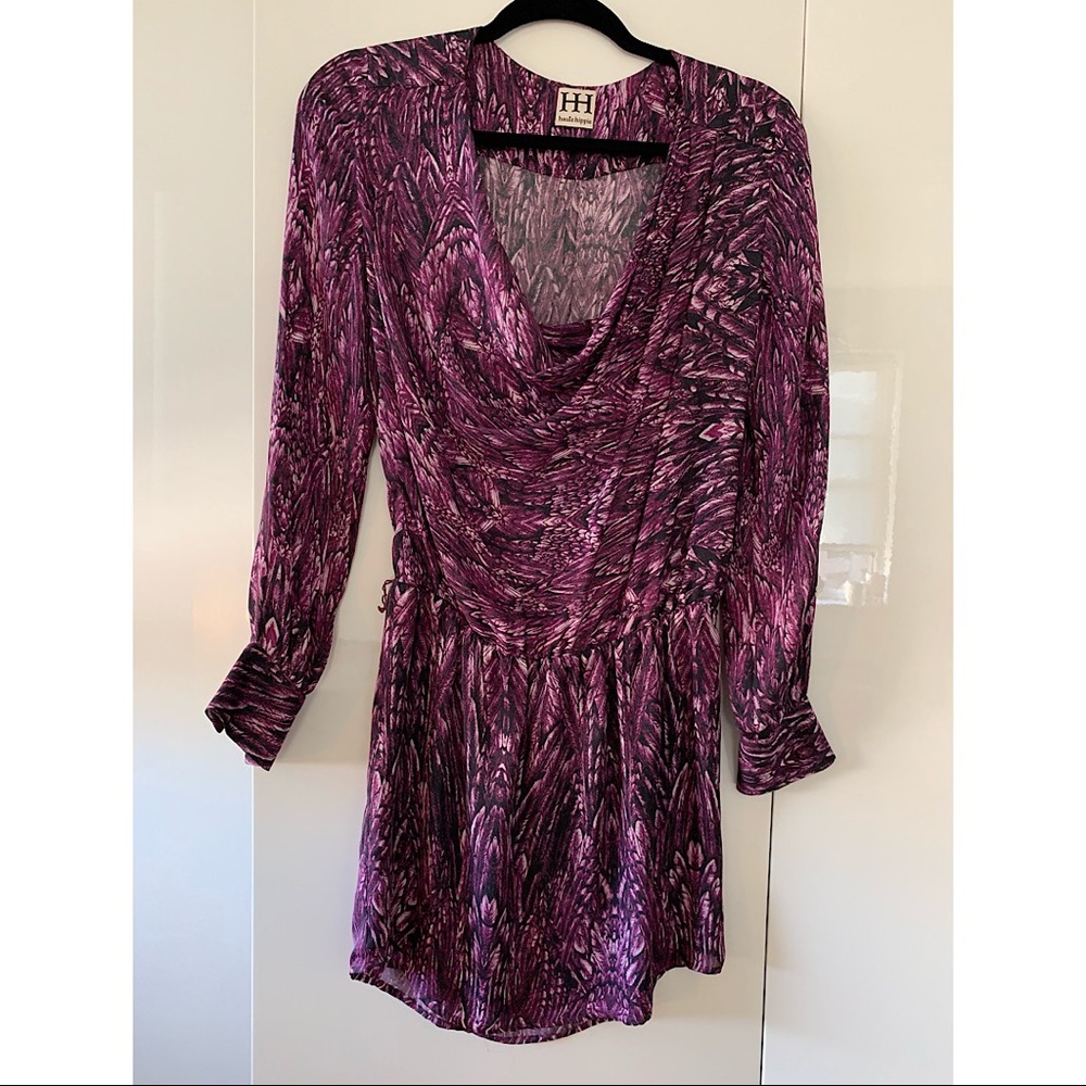 Haute Hippie Long Sleeve Purple Feather Dress